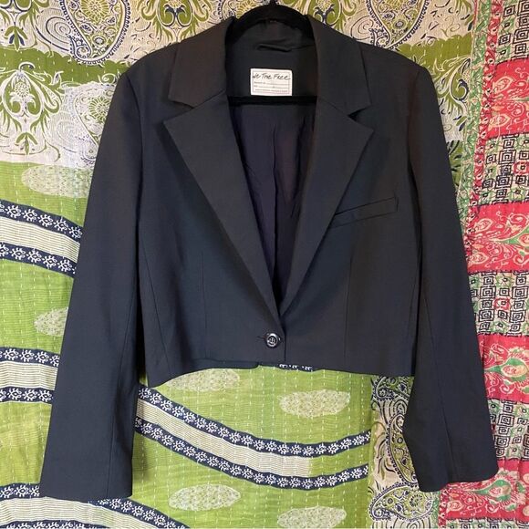 Free People We the Free Black Block Party Crop Blazer Size Large - Picture 3 of 13